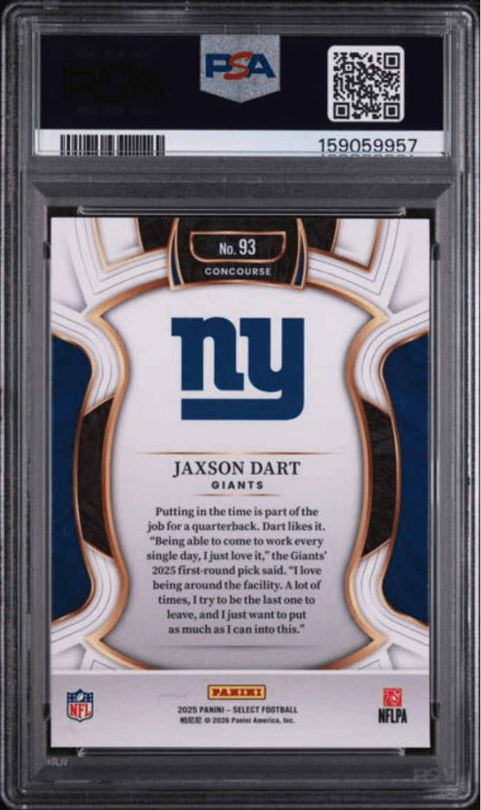 Graded 2025 Panini Select Jaxson Dart #493 Rookie RC Football Card PSA 10
