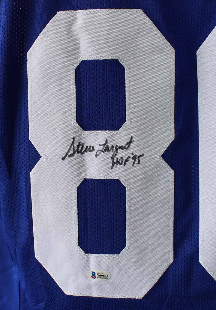 Steve Largent Autographed/Signed Pro Style XL Blue Jersey HOF Beckett 24058