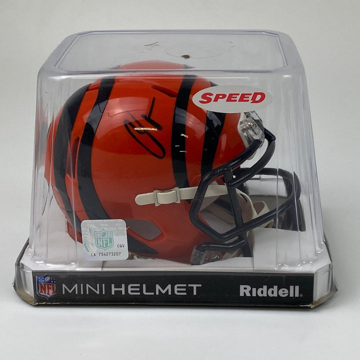 Autographed/Signed Chad Johnson Ochocinco Bengals Mini Helmet BAS COA