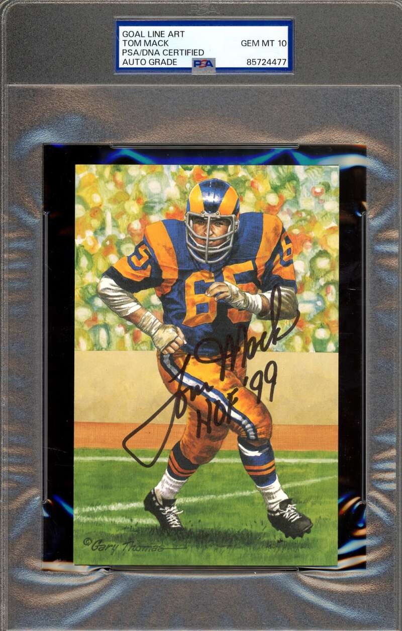 Tom Mack Gem Mint 10 PSA DNA Coa Signed Goal Line Art Card GLAC Auto HOF 99