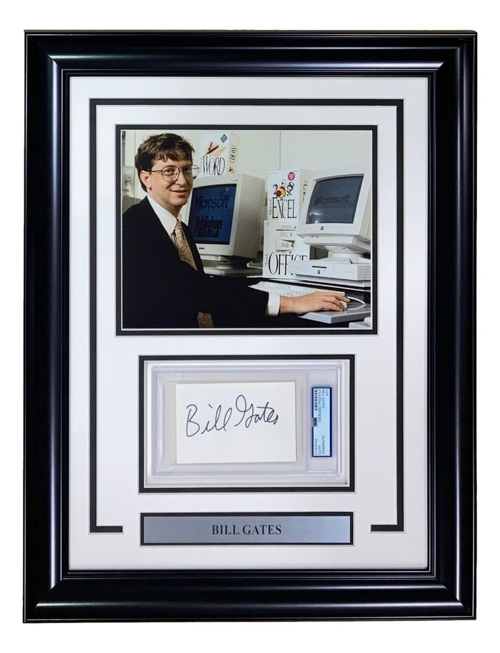 Bill Gates Microsoft Signed Framed Cut Signature w/ 8x10 Photo PSA