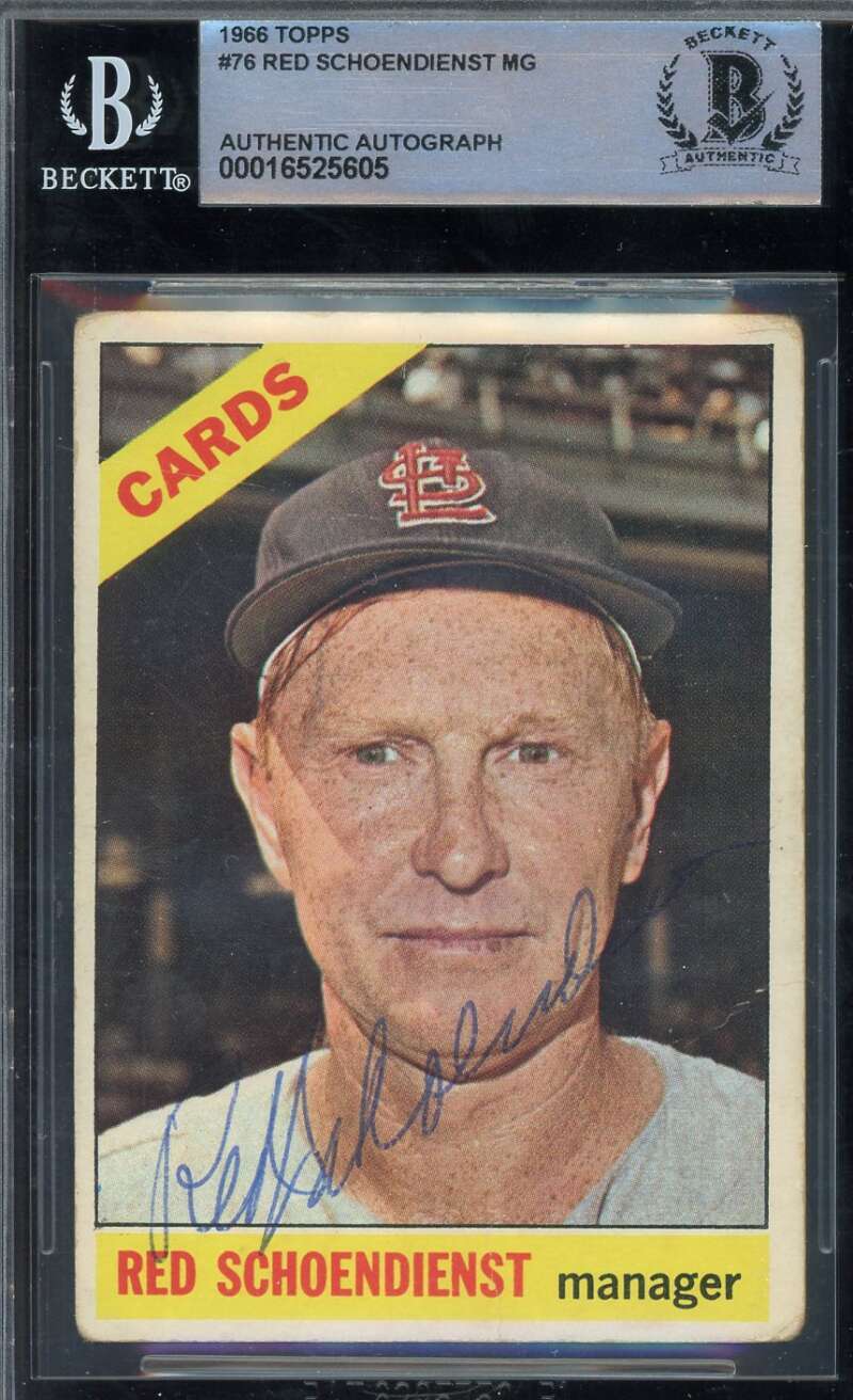 Red Schoendienst Beckett BAS Signed 1966 Topps Autograph