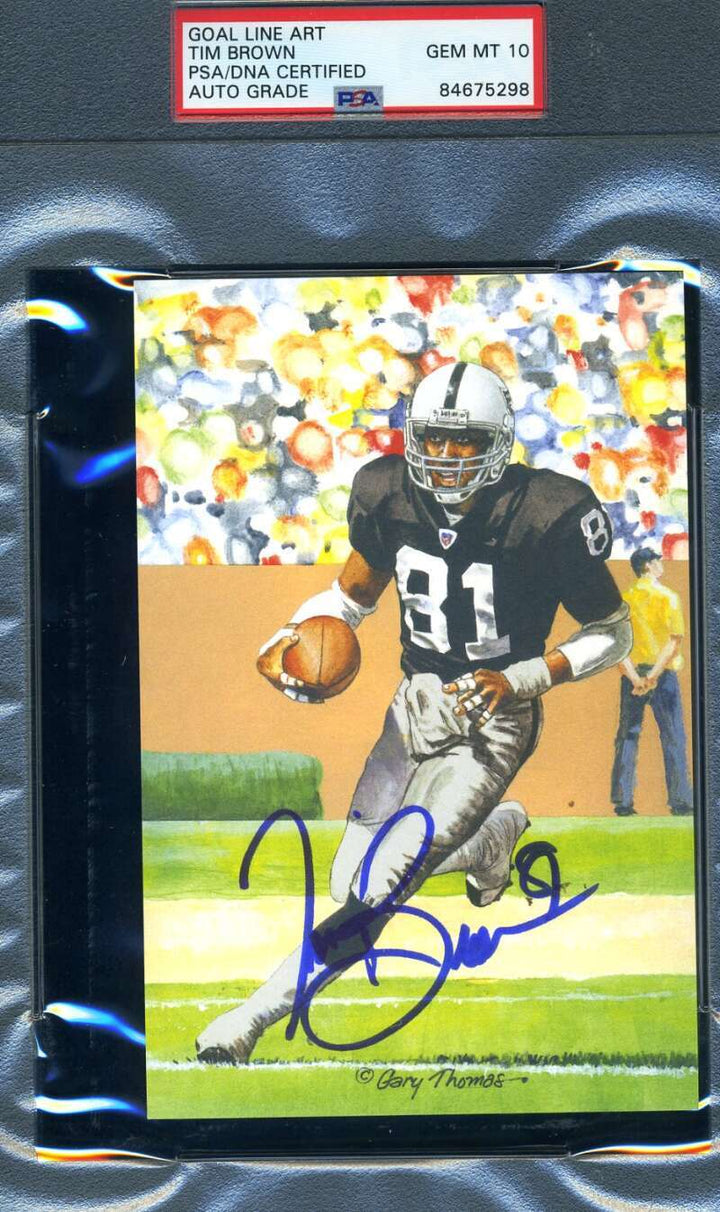 Tim Brown Gem Mint 10 PSA DNA Slabbed Signed Goal Line Autograph GLAC