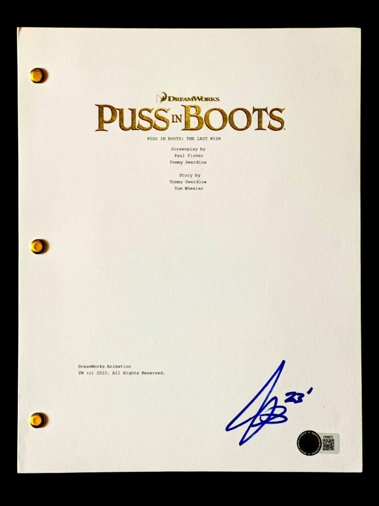 Joel Crawford signed Puss in Boots full movie script autograph C) ~ Beckett BAS
