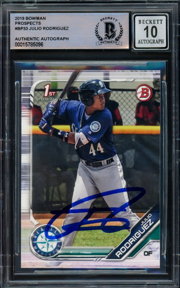 Julio Rodriguez Signed 2019 1st Bowman Prospects RC #BP-33 Mariners Auto 10