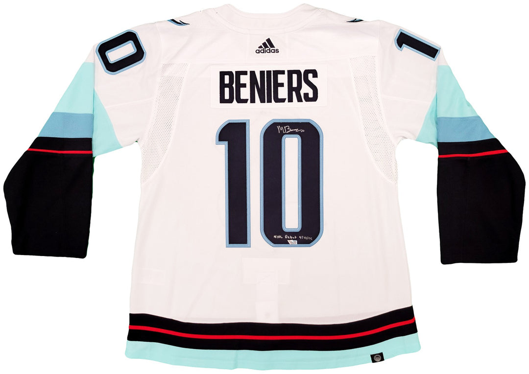 Kraken Matty Beniers Auto White Adidas Jersey Sz 54 Inaugural NHL Debut Fanatics
