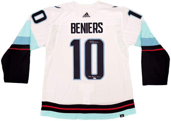 Kraken Matty Beniers Auto White Adidas Jersey Sz 54 Inaugural NHL Debut Fanatics