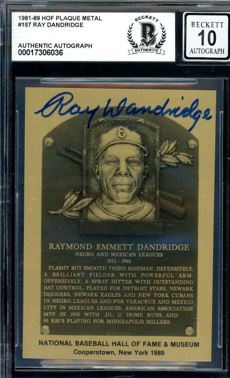 Ray Dandridge Gem Mint 10 Beckett BAS Signed 1981 Metallic Hall Of Fame Plaque