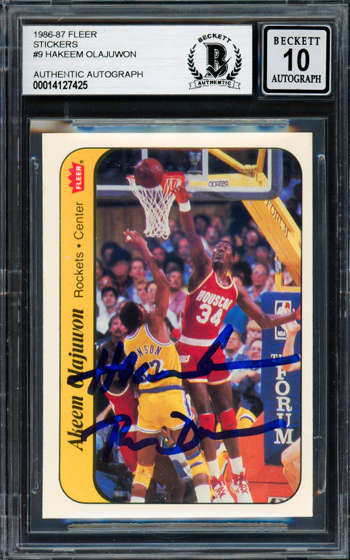 Hakeem Olajuwon Auto 1986 Fleer Stickers "The Dream" RC 9 Rockets Sig 10 Beckett