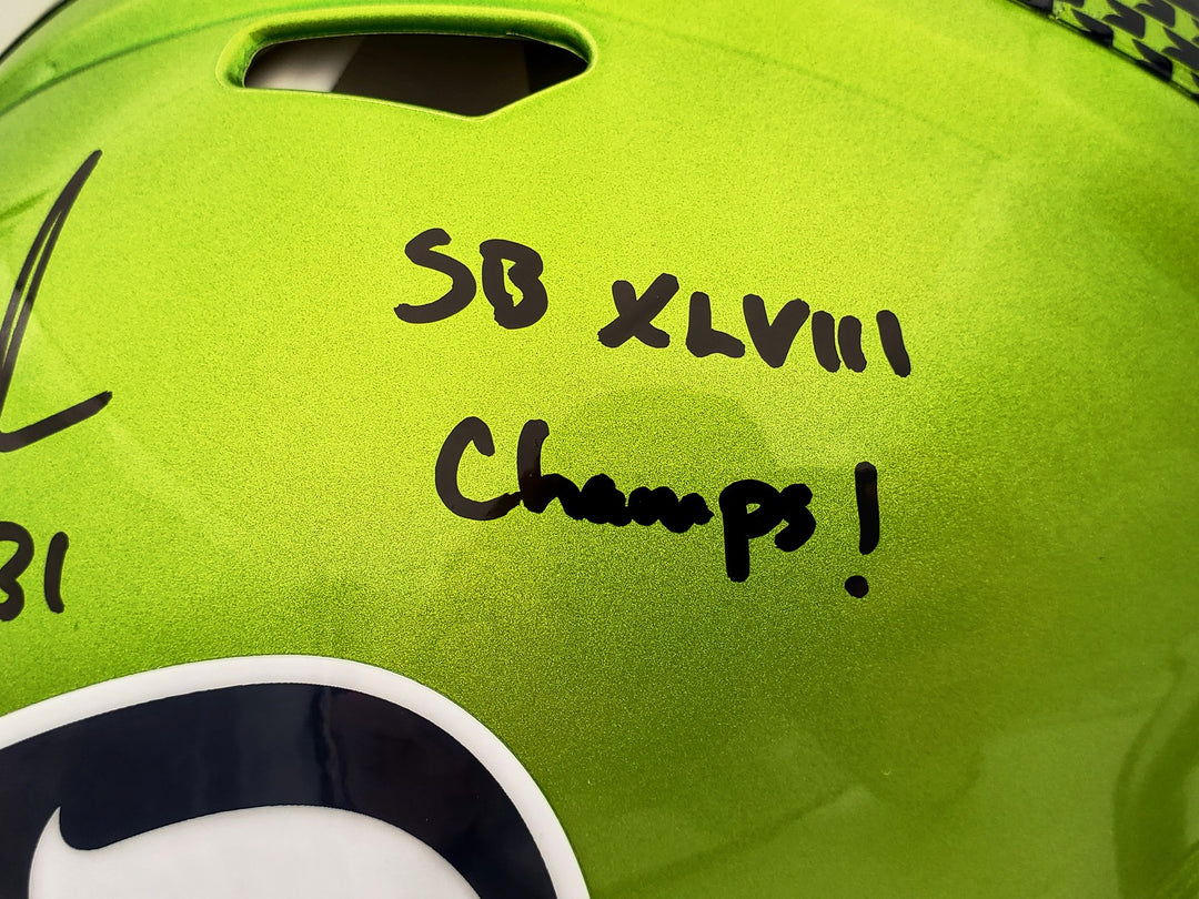 Kam Chancellor Auto Seahawks Flash Green Full Size Auth Speed Helmet SB Champs