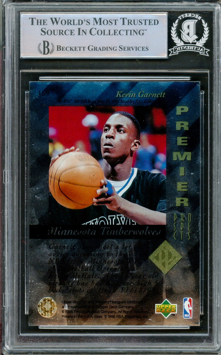 Kevin Garnett Signed 1995-96 SP Authentic RC 159 Timberwolves Beckett #14612516