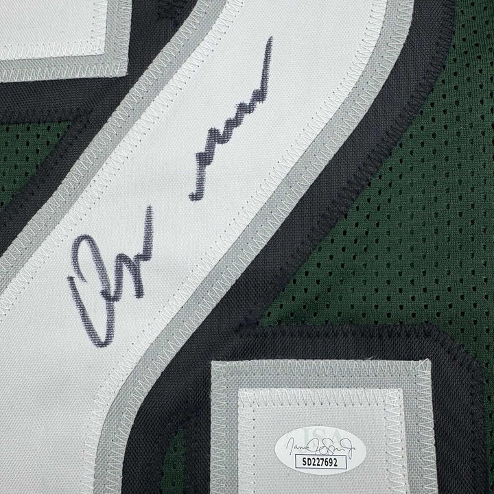 Framed Autographed/Signed Quinyon Mitchell 35x39 Green Football Jersey JSA COA