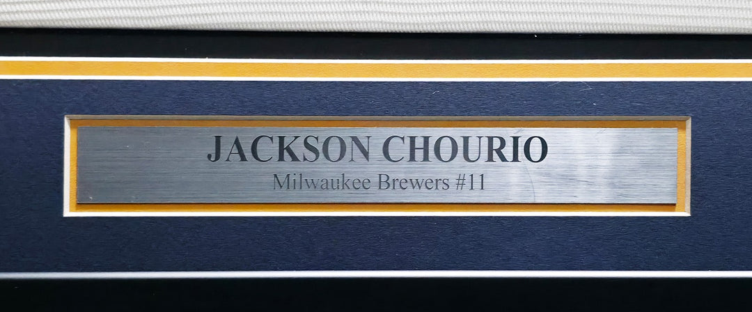 Jackson Chourio Signed Framed Brewers Cream Nike Jersey BAS Witness