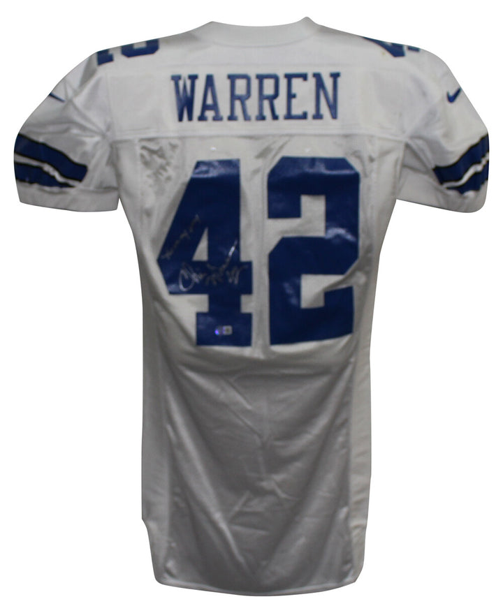 Chris Warren Autographed Dallas Cowboys Game Issued White Jersey BAS 33608