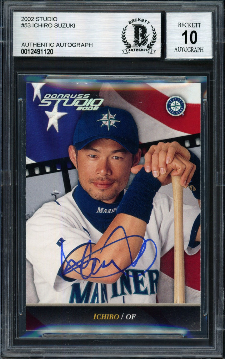 Ichiro Suzuki Auto Signed 2002 Donruss Studio Card 53 Mariners Auto 10 Beckett