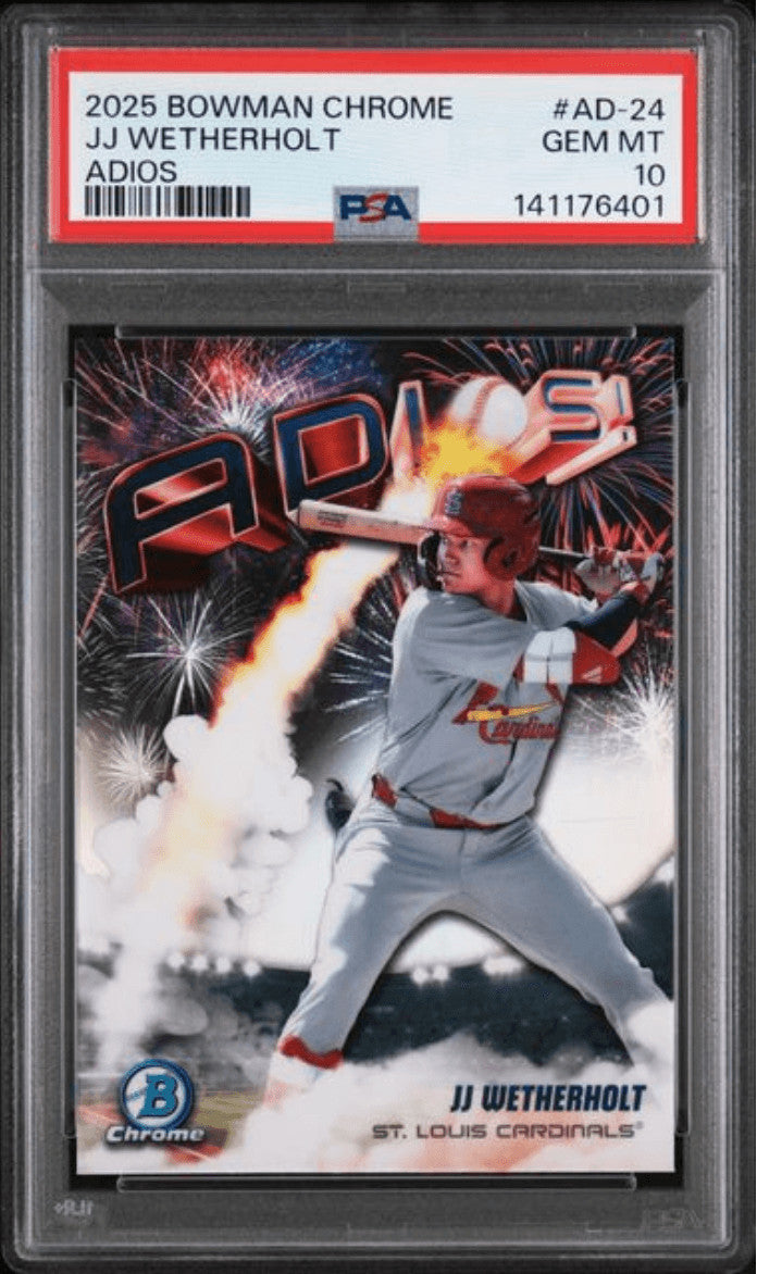Graded 2025 Bowman Chrome JJ Wetherholt #AD24 Adios RC Baseball Card PSA 10