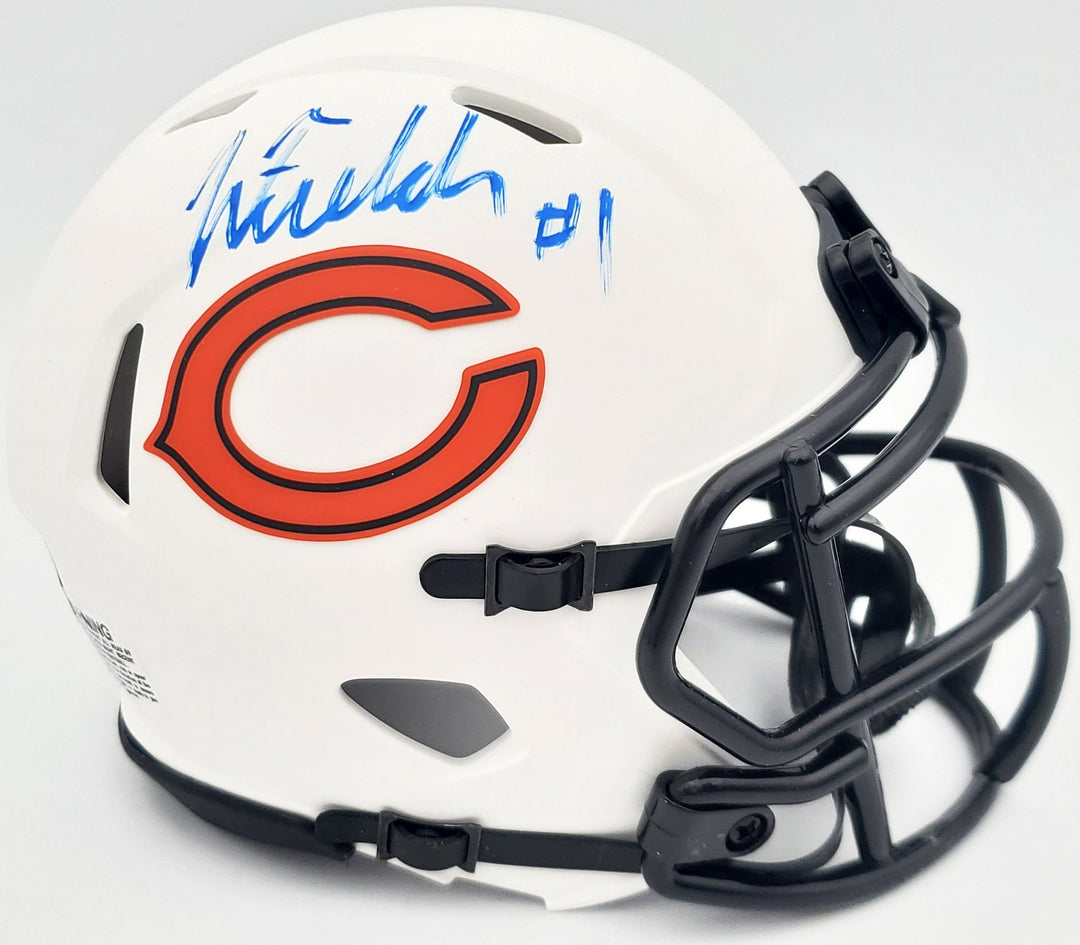 Justin Fields Auto Bears Lunar Eclipse White Speed Mini Helmet Beckett #WL62754