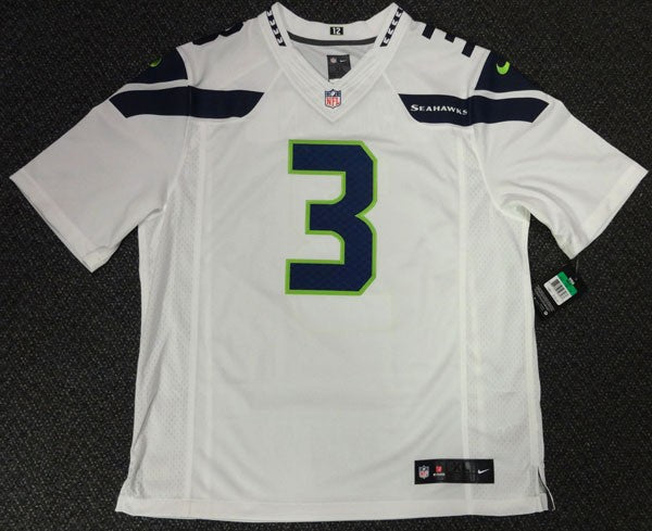 Seattle Seahawks Russell Wilson Signed White Nike Twill Jersey Size XL RW Holo