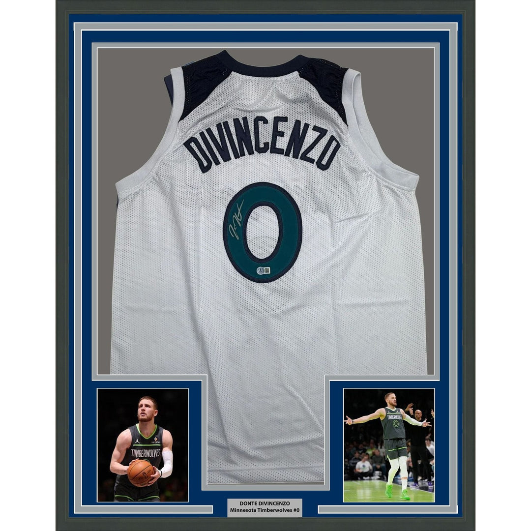Framed Autographed/Signed Donte Divincenzo 35x39 Minn White Jersey BAS COA