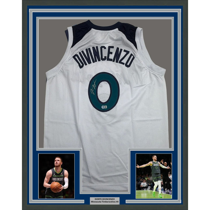 Framed Autographed/Signed Donte Divincenzo 35x39 Minn White Jersey BAS COA