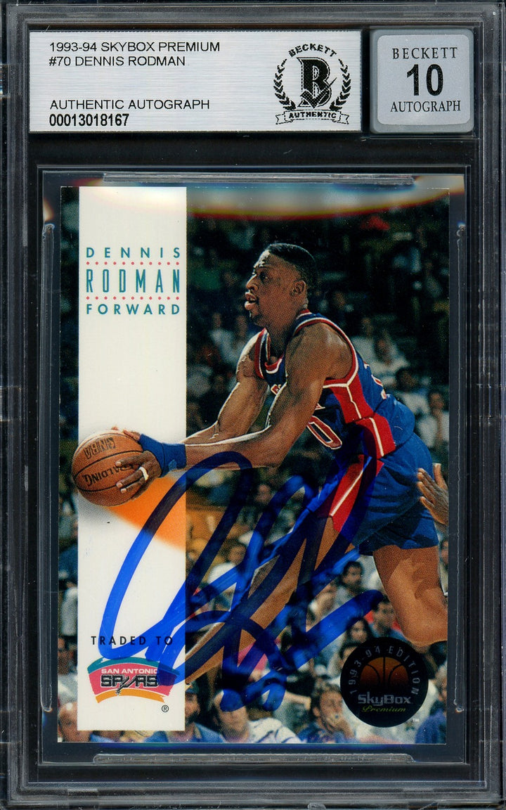 Dennis Rodman Signed 1993-94 Skybox Card 70 Detroit Pistons Auto GM 10 Beckett