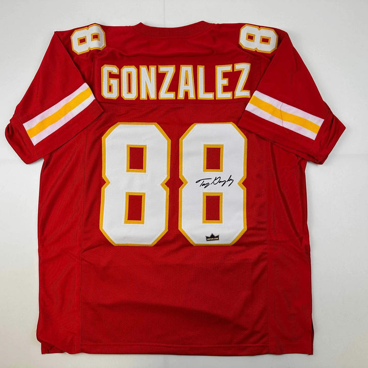 Facsimile Autographed Tony Gonzalez Kansas City Red Reprint Jersey Size Men's XL
