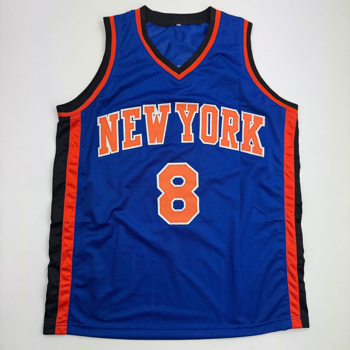 Autographed/Signed Latrell Sprewell New York Blue Basketball Jersey BAS COA