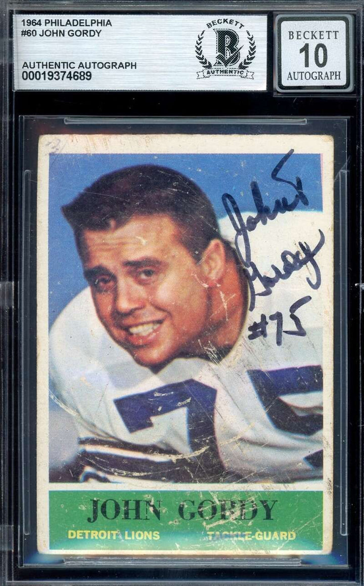 John Gordy Gem Mint 10 Beckett BAS Signed 1964 Philadelphia Rookie Autograph