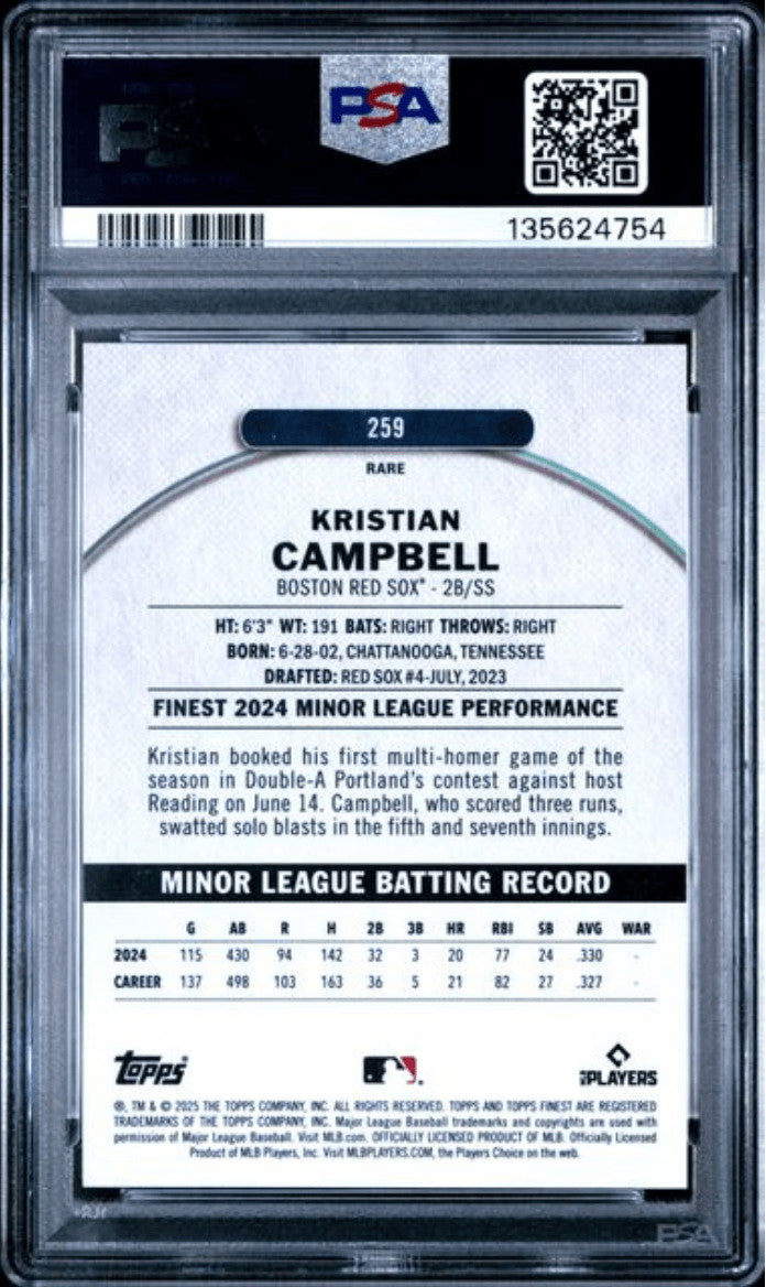 Graded 2025 Topps Finest Kristian Campbell #259 Rookie Card PSA 10