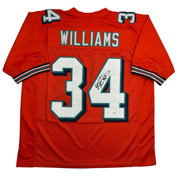 Autographed/Signed RICKY WILLIAMS Miami Orange Football Jersey JSA COA Auto