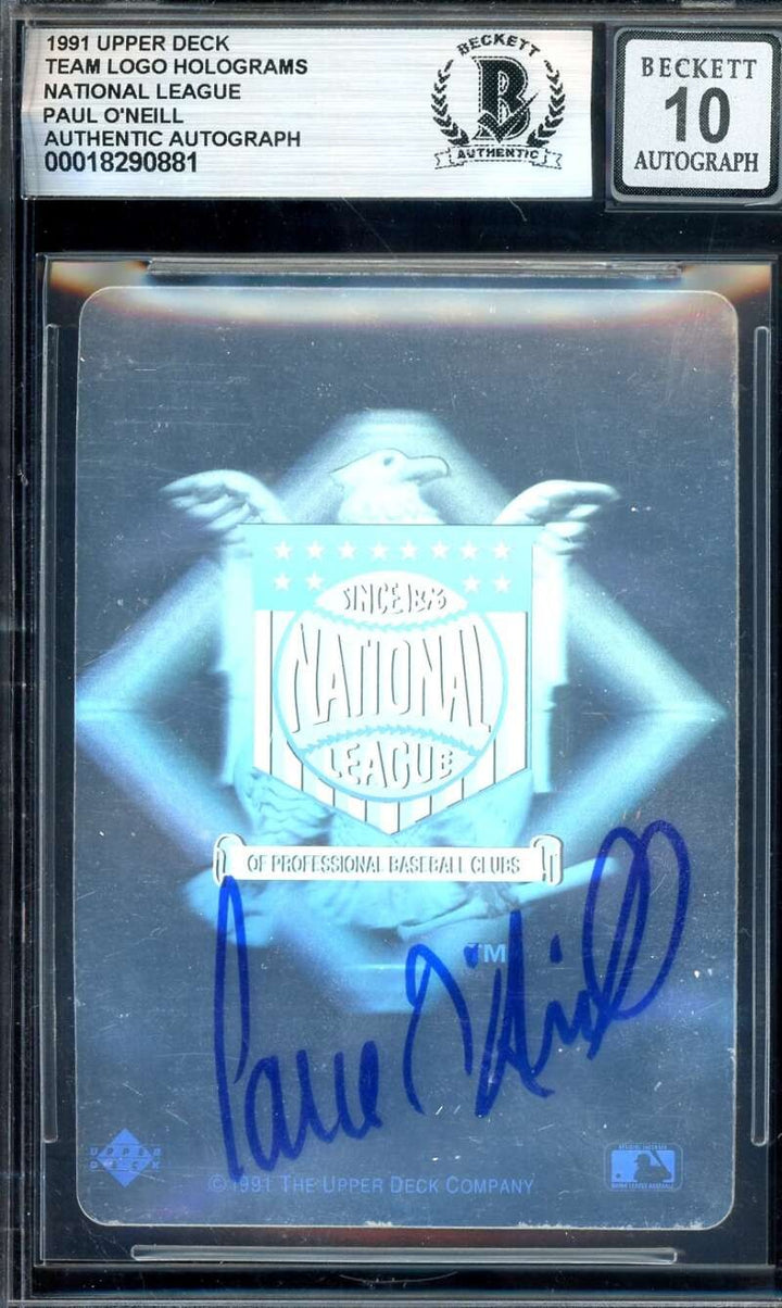 Paul O'Neill Gem Mint 10 Beckett BAS Signed 1991 Upper Deck Logo Hologram Auto