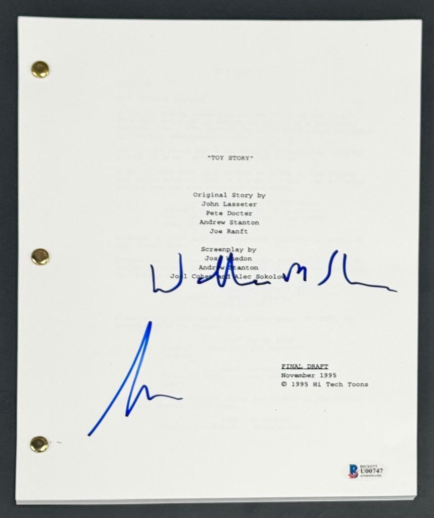Tim Allen (Buzz) & Wallace Shawn (Rex) signed Toy Story script auto Beckett BAS