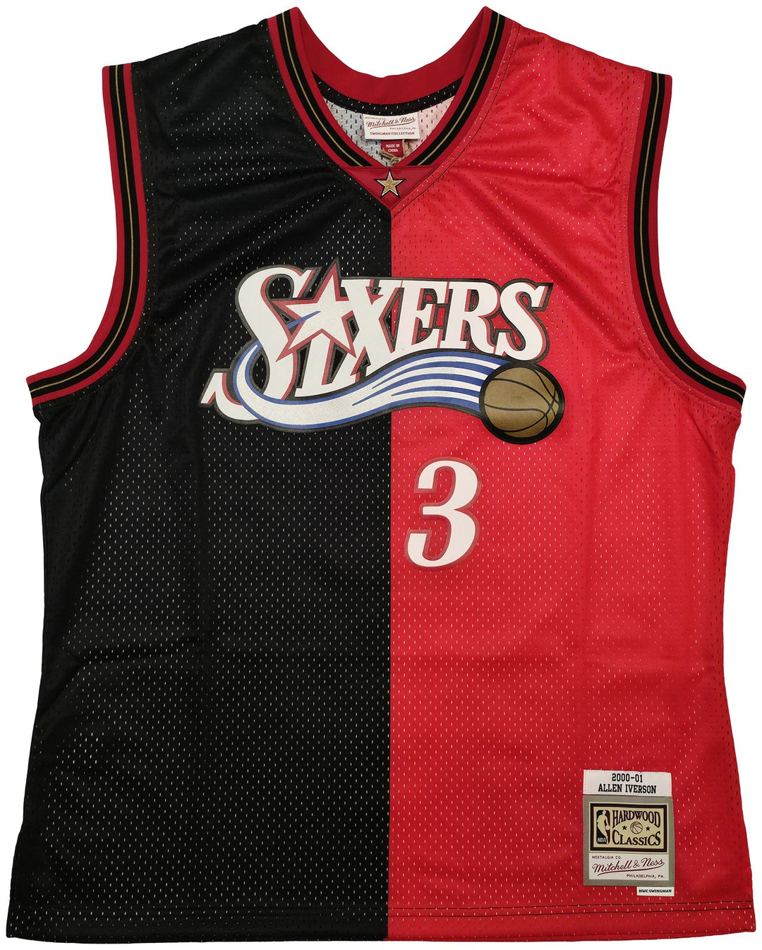76ers Allen Iverson Auto Black Red Mitchell Ness 2000-01 Swingman Jersey XL BAS