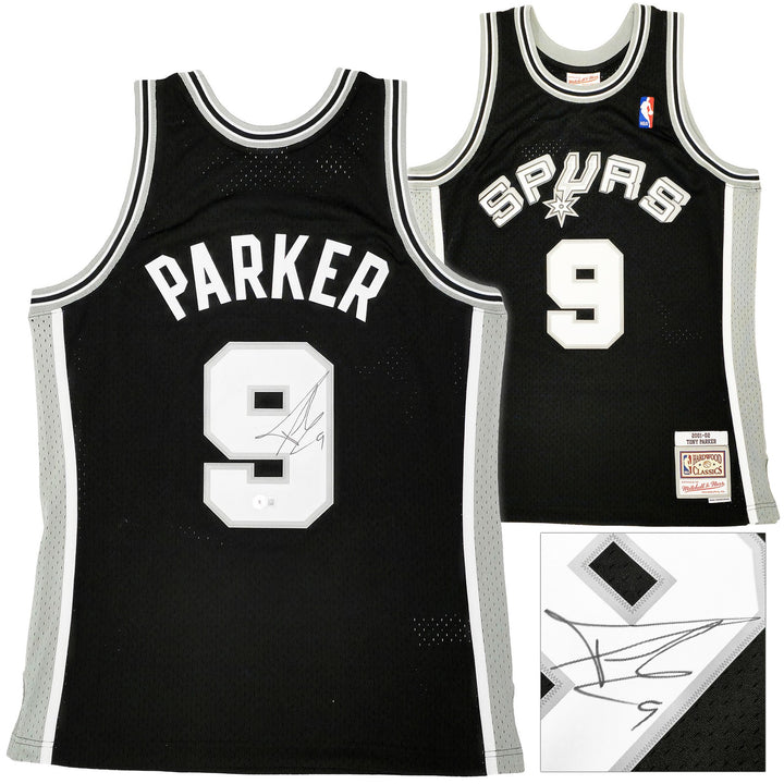 Spurs Tony Parker Auto Black Auth Mitchell Ness 01 Swingman Rookie Jersey M BAS