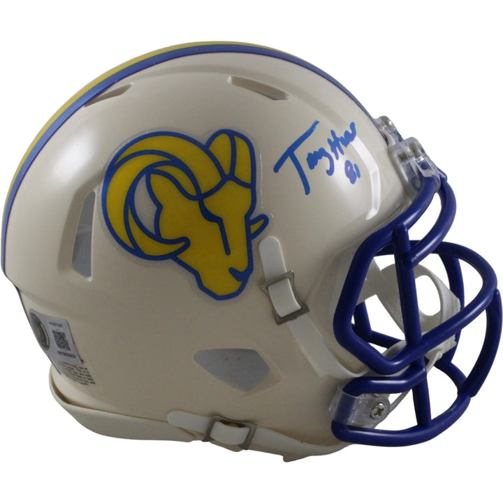 Torry Holt Autographed Los Angeles Rams Retro Mini Helmet Beckett Witness 56893