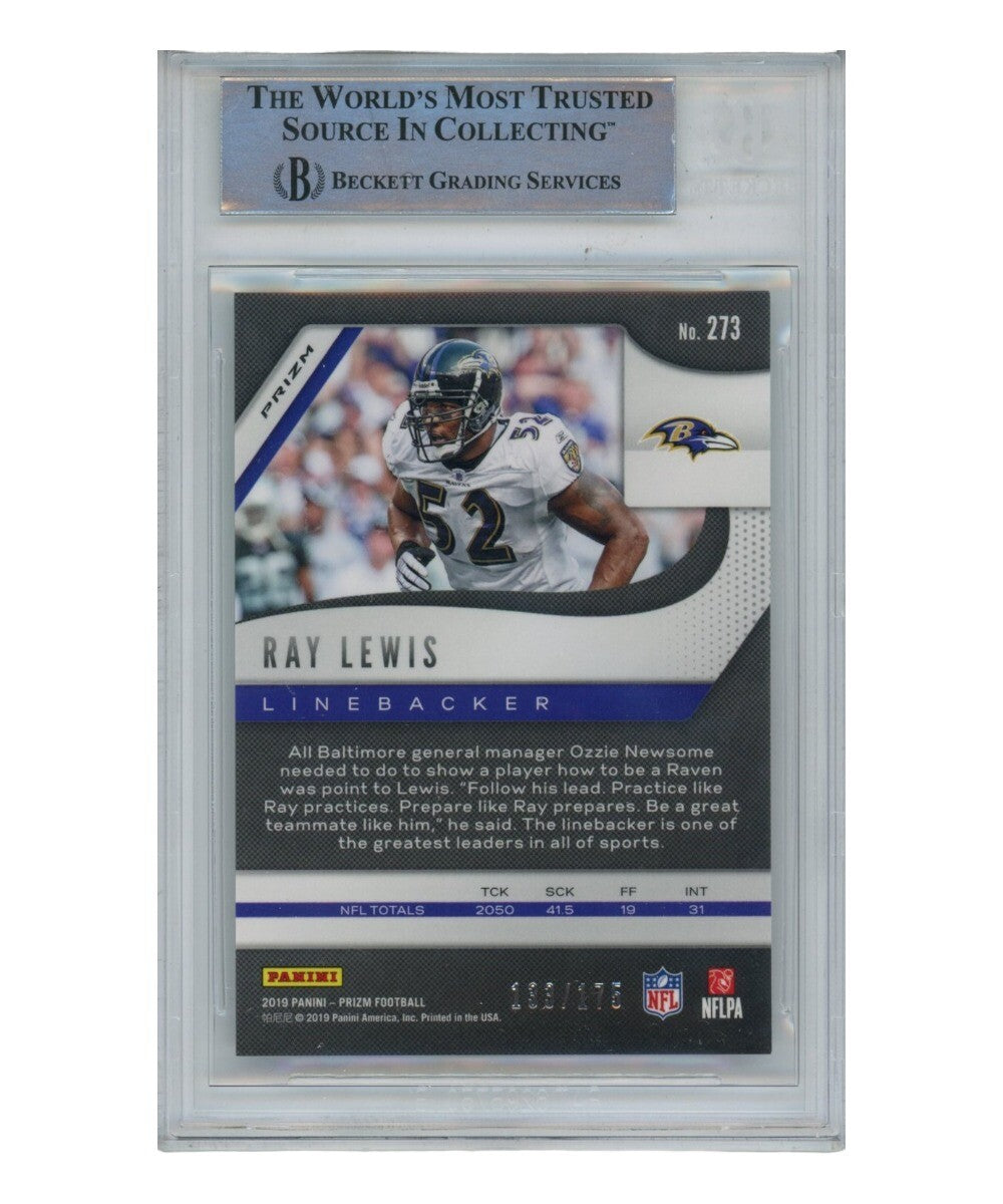 Ray Lewis Autographed/Signed 2019 Prizm Hyper #273 /175 Card Beckett 39408