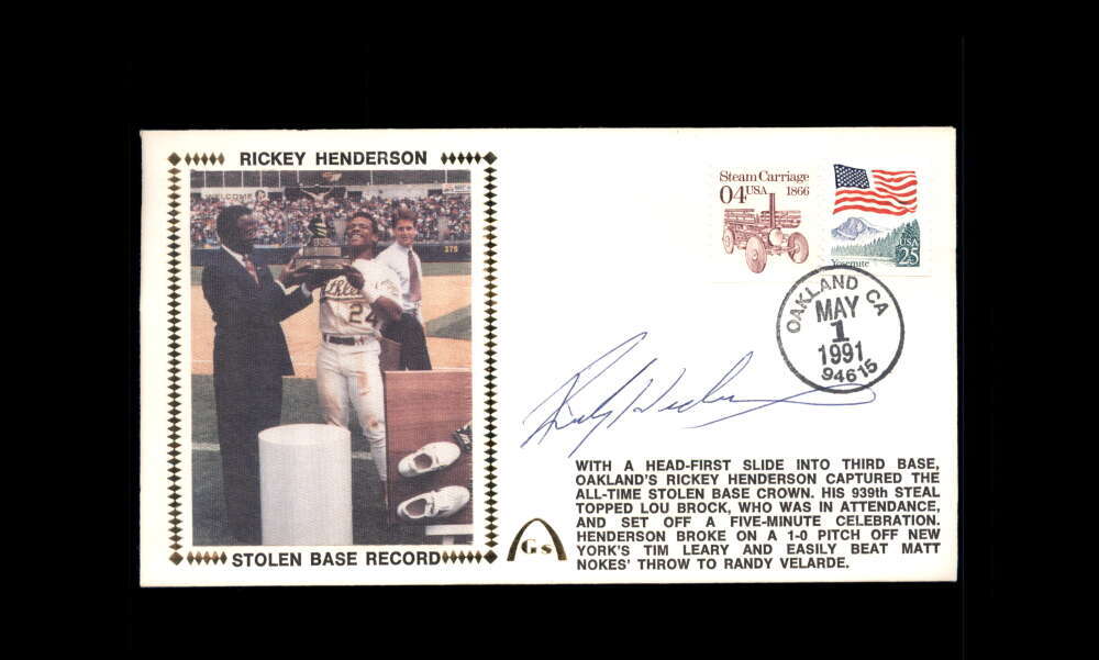 Rickey Henderson PSA DNA Signed 1991 Cache FDC Stolen Base Record