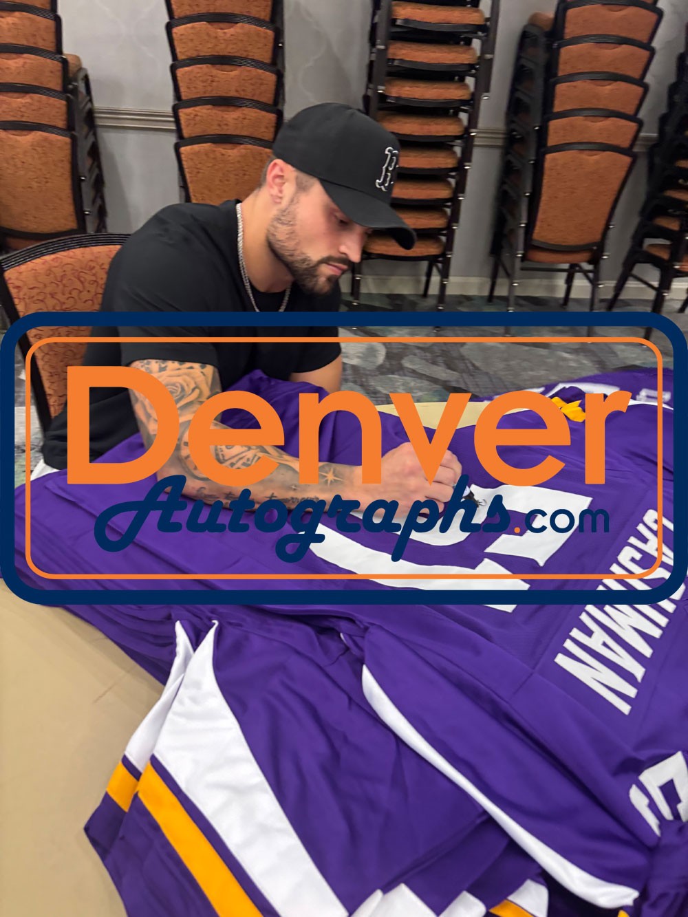 Blake Cashman Autographed/Signed Pro Style XL Purple Jersey Beckett WIT 52784