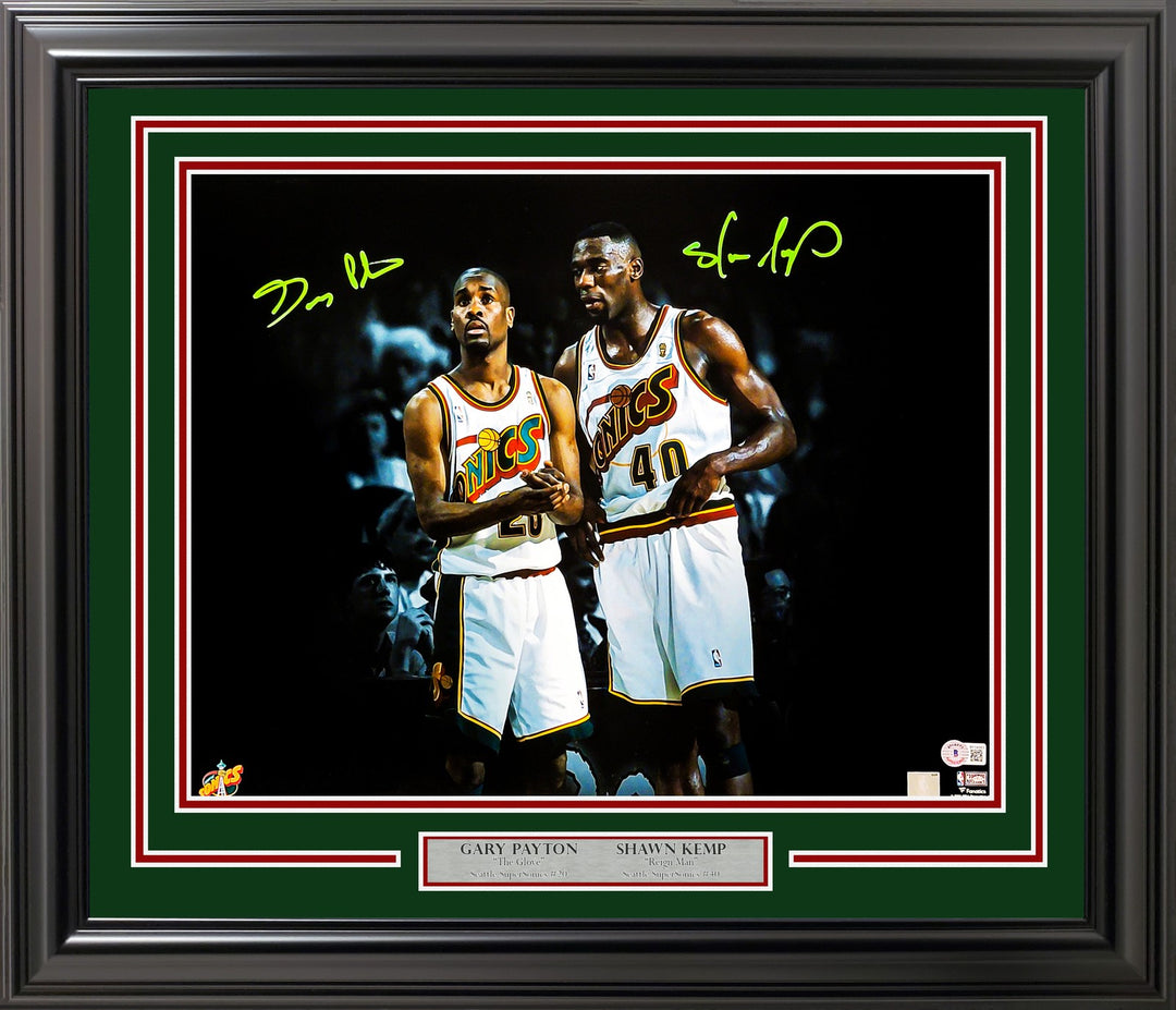 Gary Payton & Shawn Kemp Signed Framed 16x20 Photo Supersonics Beckett BAS