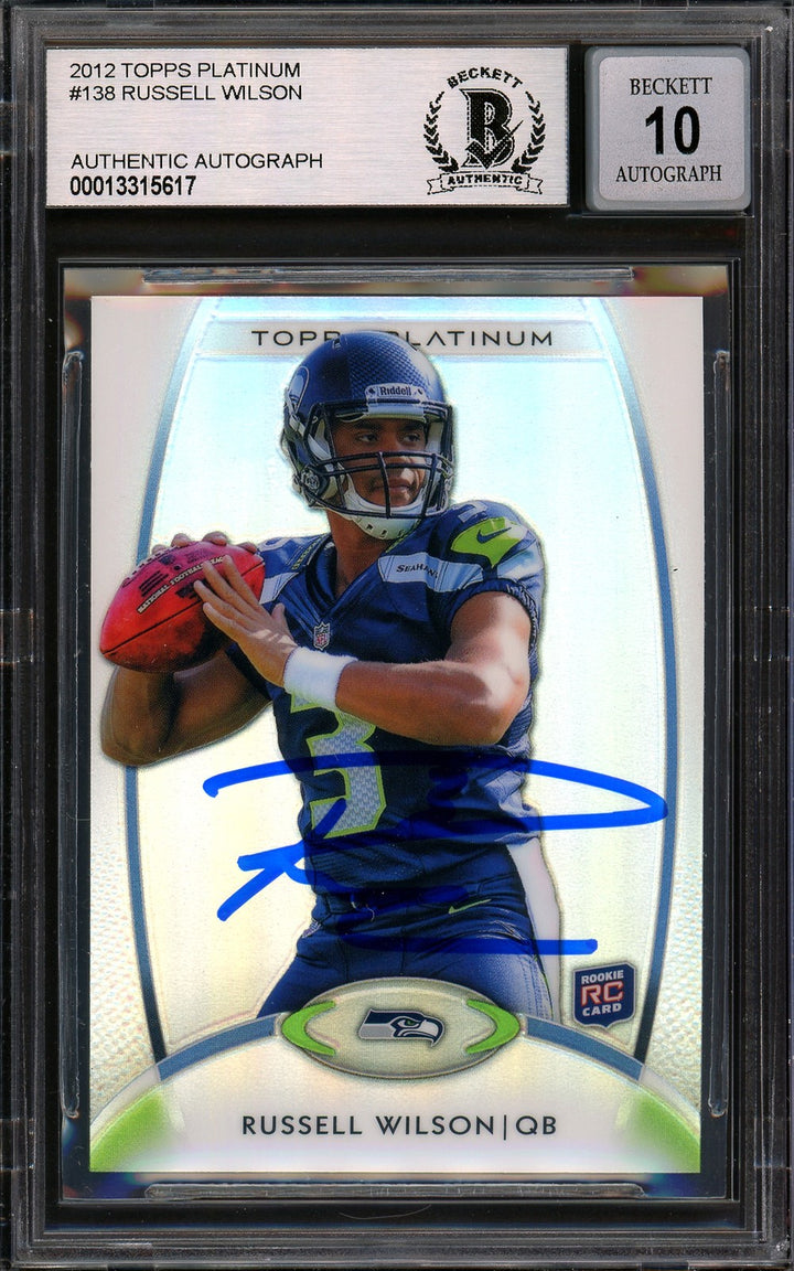 Russell Wilson Signed 2012 Topps Platinum RC 138 Seahawks Auto 10 Beckett