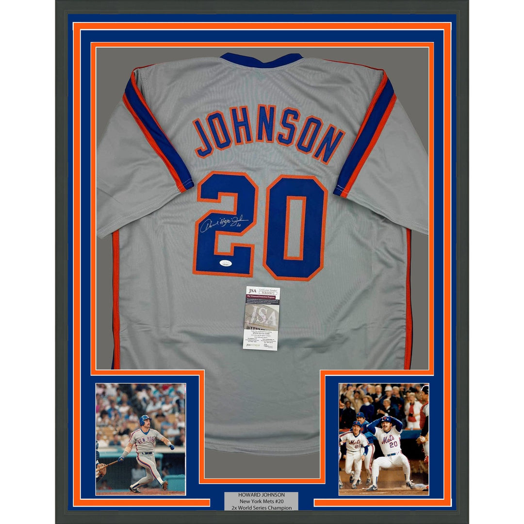 Framed Signed Howard Johnson HOJO 35x39 New York Grey Jersey JSA COA