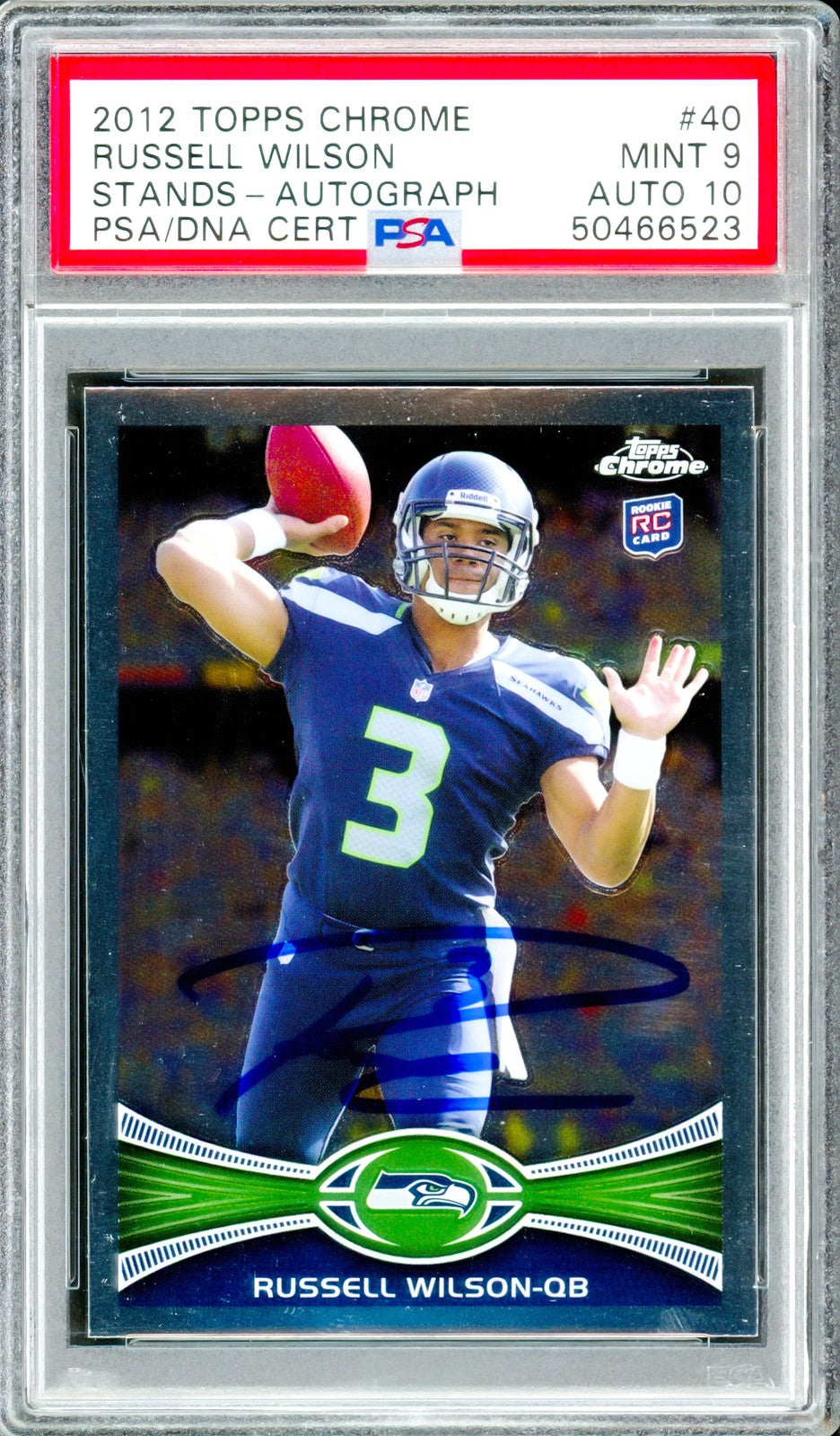 Russell Wilson Signed 2012 Topps Chrome RC 40A Seahawks PSA 9 Auto GM 10 PSA/DNA