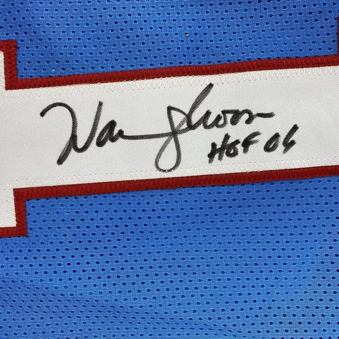 Autographed/Signed WARREN MOON HOF 06 Houston Blue Jersey JSA COA Auto