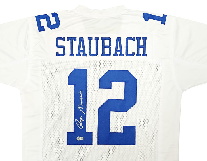 Dallas Cowboys Roger Staubach Signed White Jersey Beckett Witness