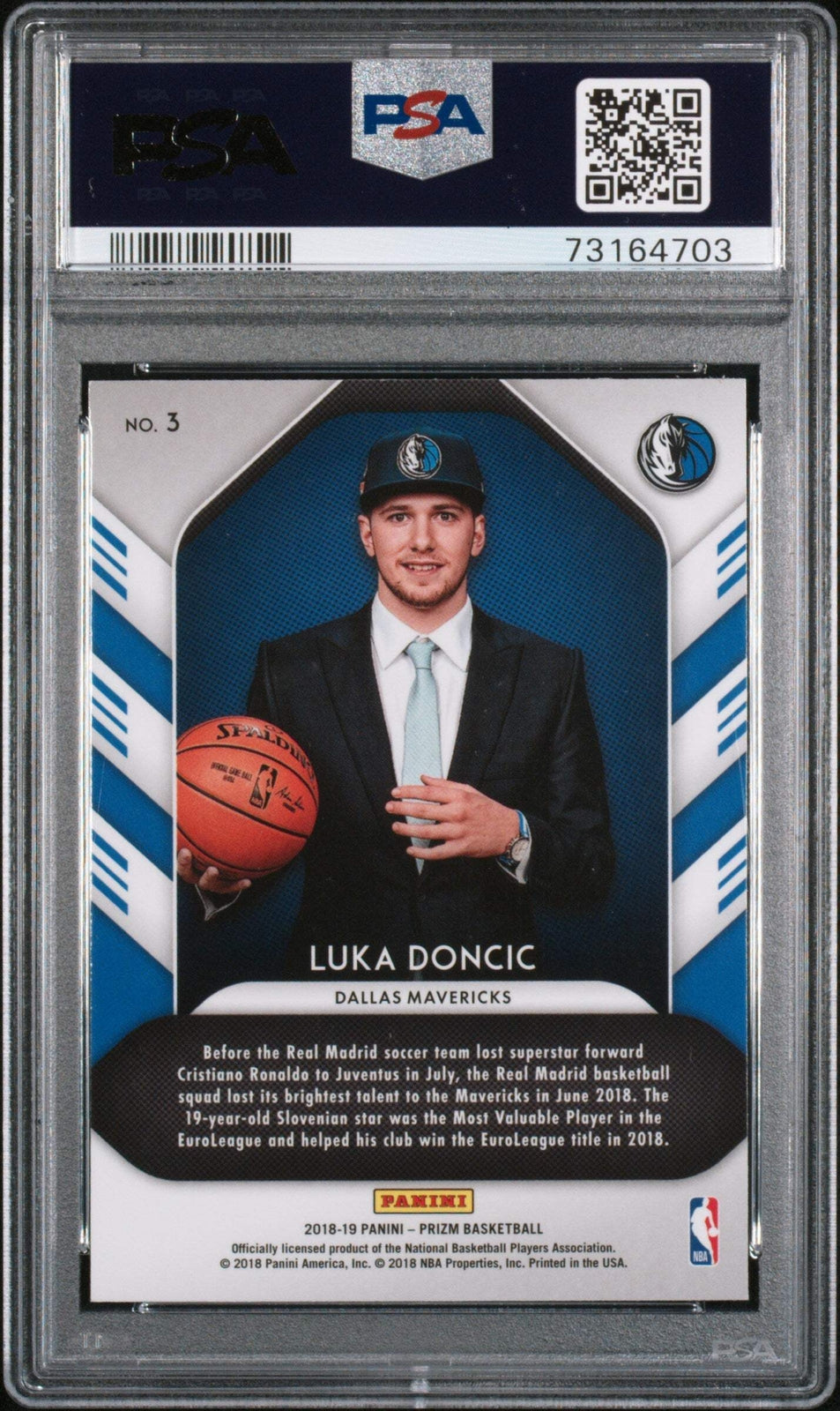Graded 2018 Panini Prizm Luka Doncic #3 Luck Lottery RC Basketball Card PSA 10