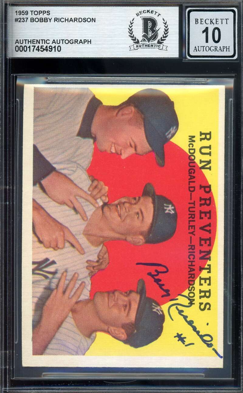 Bobby Richardson Gem Mint 10 Beckett BAS Signed 1959 Topps Run Preventers Autogr