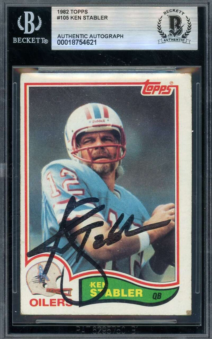 Ken Stabler Beckett BAS Signed 1982 Topps Autograph Oilers