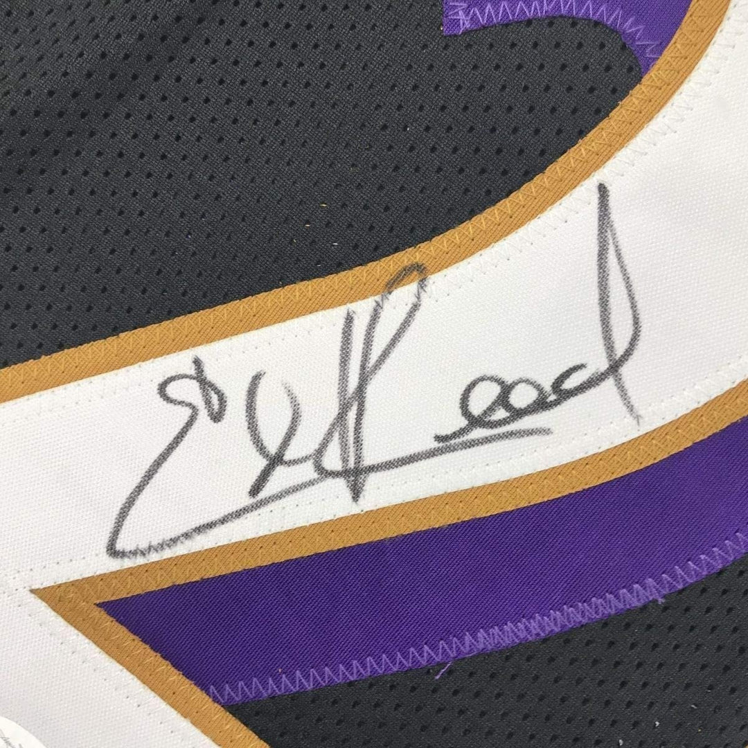 Framed Autographed/Signed Ed Reed 35x39 Baltimore Black Jersey JSA COA