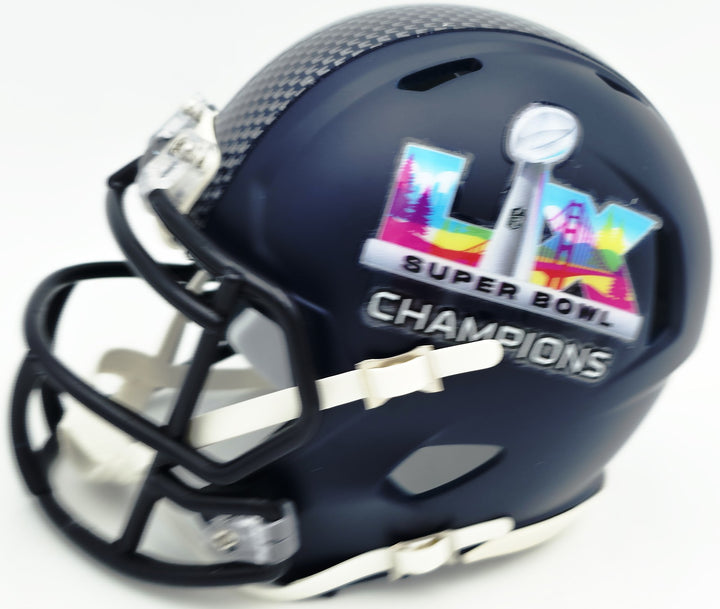 Ernest Jones IV Signed Seahawks Blue SB LX Champions Logo Speed Mini Helmet MCS