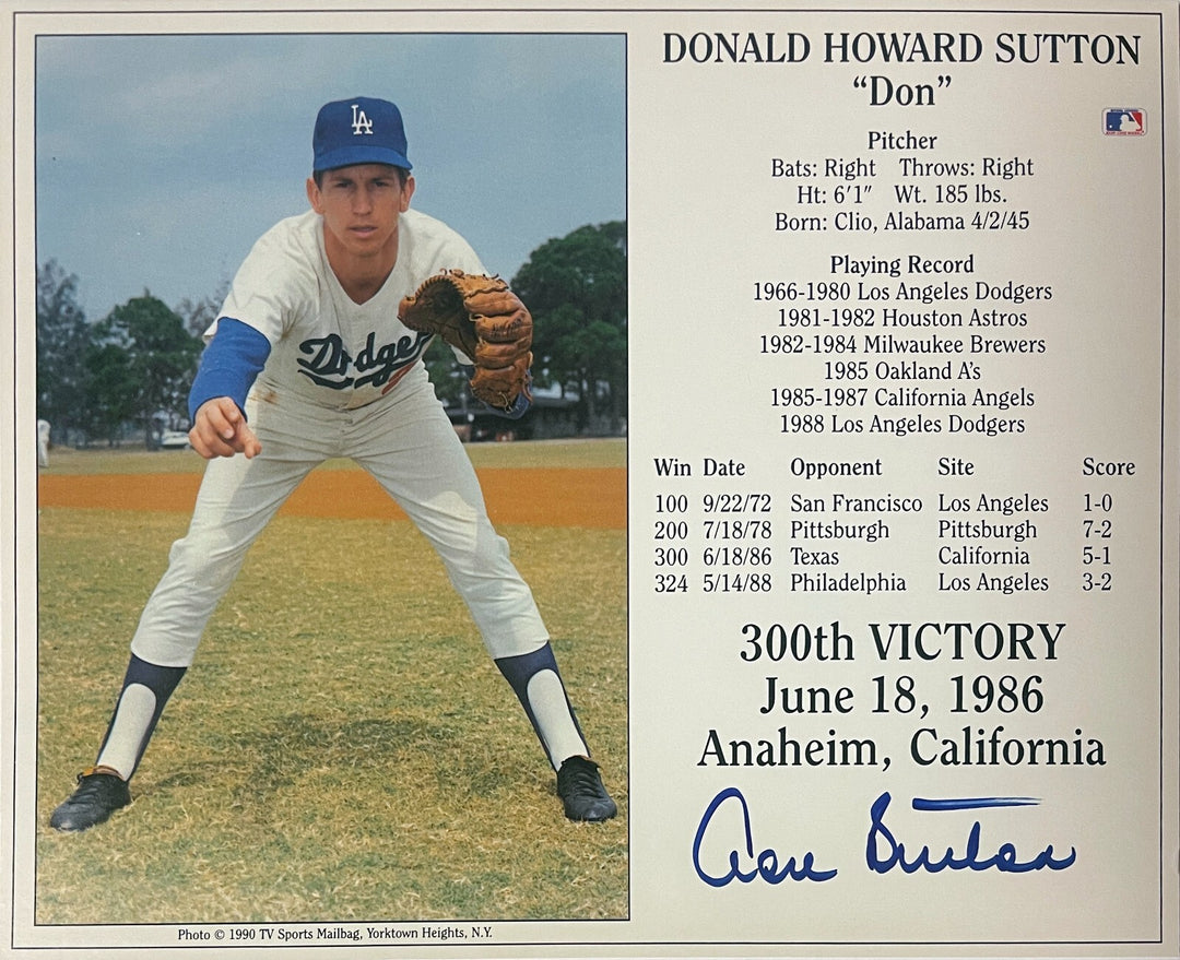 Don Sutton signed Dodgers MLB 300th Victory 6/18/1986 8x10 Photo/Card- COA